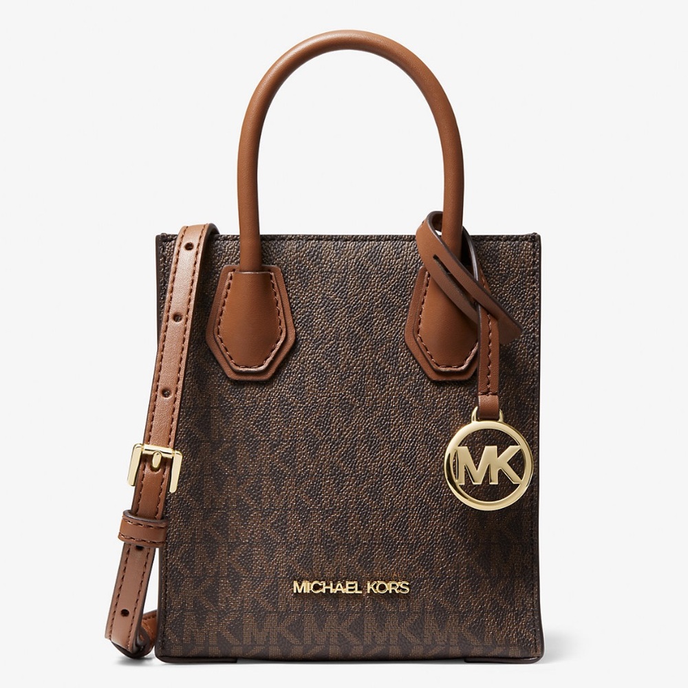NWT Michael Kors Mini Mercer Leather Satchel Brown Logo Crossbody – Classic Chic